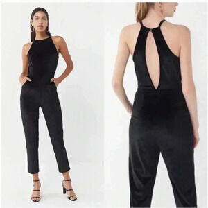 Urban Outfitters Black High Neck Sleeveless Naomi Velvet Jumpsuit Size Medium